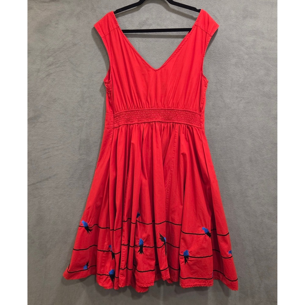 eShakti Embroidered Midi Dress Women's Size 1X 16W Bird Rockabilly Pockets - Picture 7 of 16